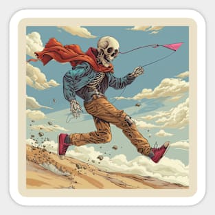 Skeleton Flying a Kite Sticker